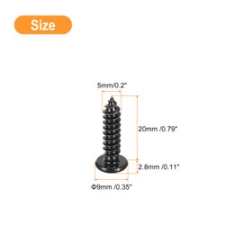 sourcing map 5mm x 20mm Phillips Pan Head Self-tapping Screw, 50pcs - 304 Stainless Steel Round Head Wood Screw Full Thread (Black)