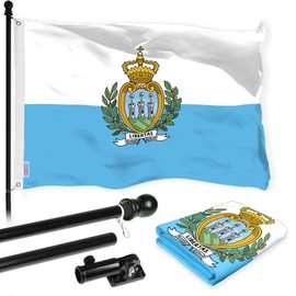 G128 Combo Pack: 6 Ft Aluminum Spinning Flagpole (Black) & San Marino Sammarinese | 3x5 Ft | LiteWeave Pro Series Printed 150D Polyester | Pole with Flag Included