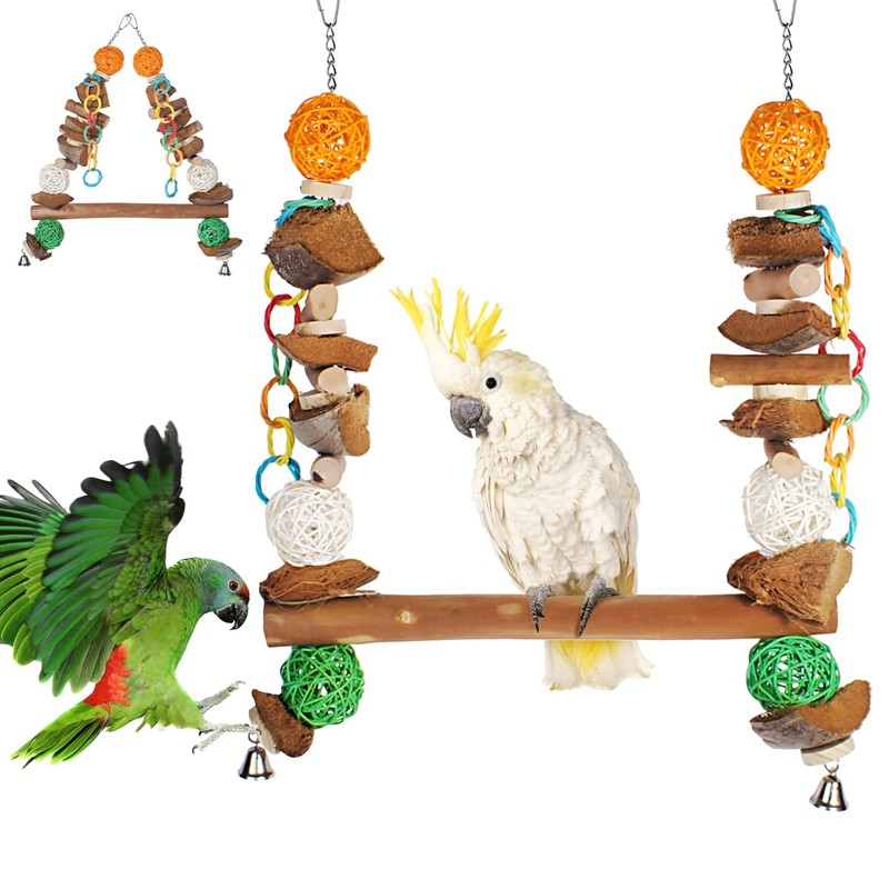unimaxlink 3-in-1 Parrot Toys Natural Coconut Fiber Parrot Hammock (Swing