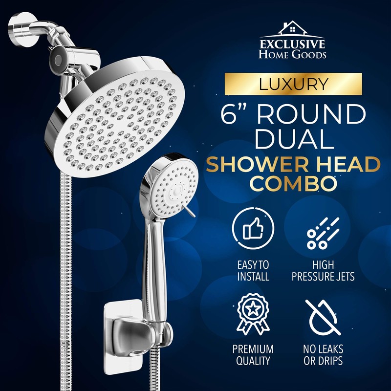 Shower Head With Handheld Combo, 6 Inch High Pressure Rainfall