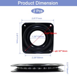 Suiwotin 4pcs 3" Square Lazy Susan Turntable Heavy Duty Lazy Susan Hardware, Steel Ball Bearing Rotating Tray Swivel Plate for Dining Table, Stool Chair, Pantry, Organizer (Black)