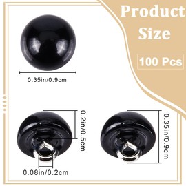 GORGECRAFT 100PCS Dainty Pearl Buttons 9mm Black Half Ball Buttons Round Shape Pearl Decorative Buttons with Brass Findings for Wedding Dress Skirts Gloves Sweaters Shirts Hats Scarves Crafts