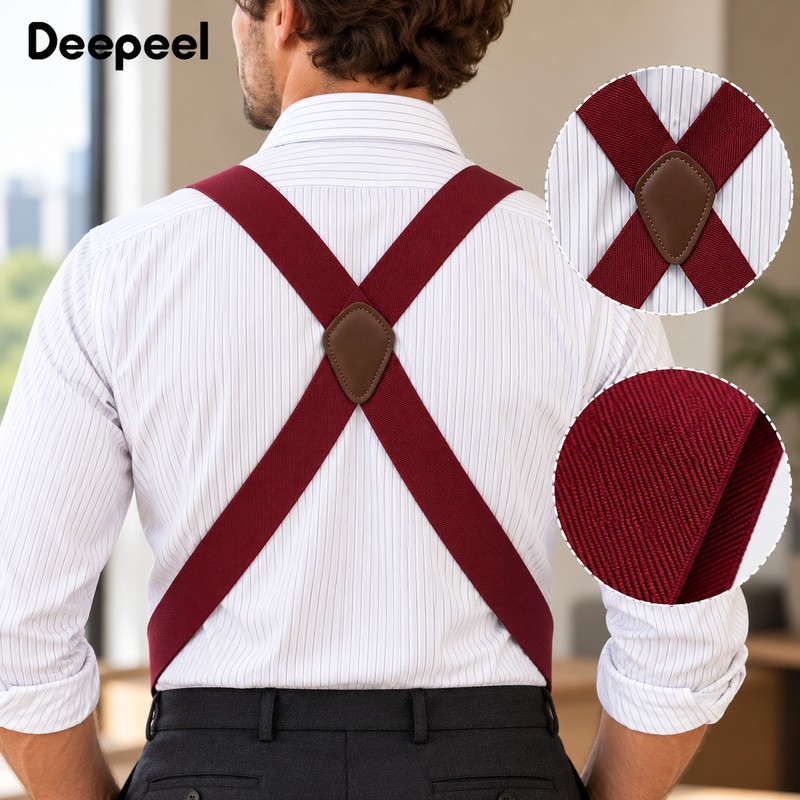 Men's X-Back Suspenders for Pants – 3.5cm Wide Adjustable Elastic