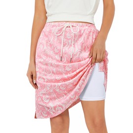 Zando Skorts for Women Dressy Casual Knee Length Skirts with Pockets Athletic Skirt with Shorts Underneath Drawstring Skirt -Tummy Control -for Tennis Golf Crystal Pink Large