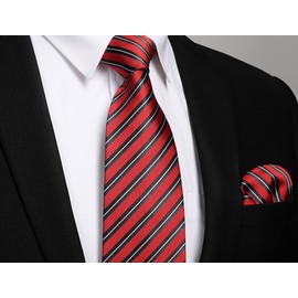 Enlision Men Ties Red White Stripe Ties Silk Woven Neckties Pocket Square Cufflink Set Classic Formal Business Burgundy Ties for Men Wedding Necktie Hanky