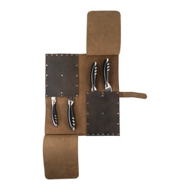 Cast Leather Co., Riveted Chef Knife Case, Kitchen Tools Organizer & Culinary Accessories - Handmade from Full Grain Leather - Bourbon Brown