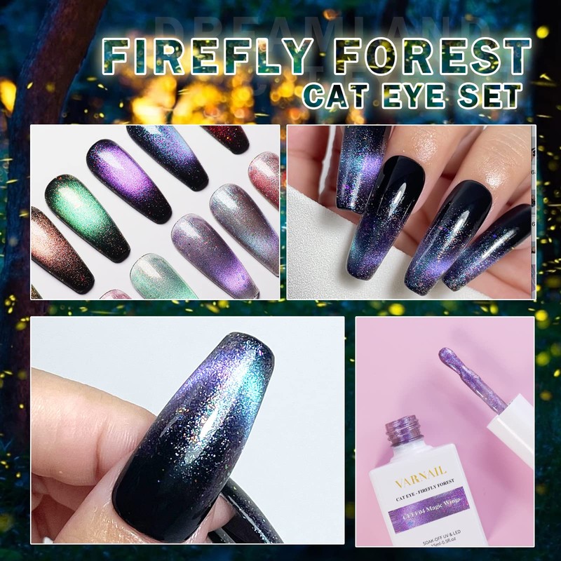 VARNAIL Cat Eye Gel Polish Kit 6 Colors, 15ML Glitter