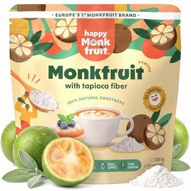 Happy Monkfruit 200 g, 150 Servings Natural Sweetness - 3x Sweeter Than Sugar Monk Fruit Sweetener Low Calorie - Monk Fruit Powder for Coffee Tea and Keto Nutrition