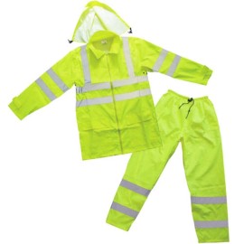 Forester Large Class 3 Hi Vis Safety Rain Suit Vented Underarms Light Hooded Long Sleeves