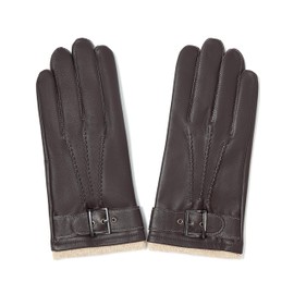 YISEVEN Men's Winter Cashmere Lined Touchscreen Lambskin Leather Gloves Three Points and Buckle Belt Slim Hand Warm Lined Heated Luxury Dress Driving Gifts Motorcycle Driving, Brown 9.0"/M