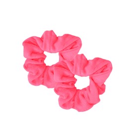 Set of 2 Terry Hair Scrunchies - Neon Pink