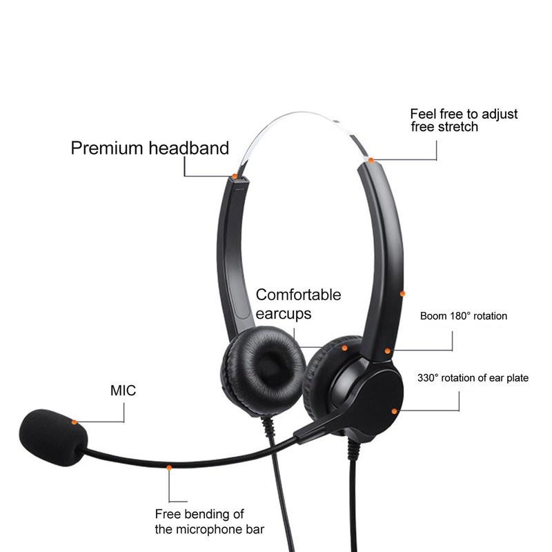 Call Center Headset Adjustable Wired Noise Cancelling Customer Service Headset