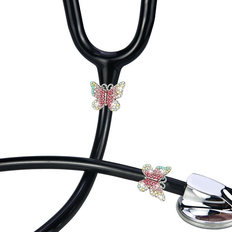 HEYGOO 2 Pack AB Pink Butterfly Bling Stethoscope Charms, Stethoscope