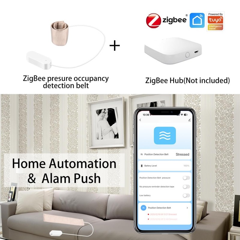 Zigbee Pressure Senor Occupancy/Presence Detector Stress Belt Hidden in Bed/Sofa
