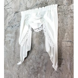 Barbara O'Brien Dollhouse Miniature Curtains with Valance White with Scallop Print 1:12 Scale
