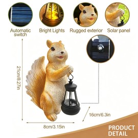 lifemet Solar Powered Decorative Statue for Garden or Balcony - Weatherproof Animal Sculpture Resin Garden Lover/Women/Mothers (Solar Squirrel)
