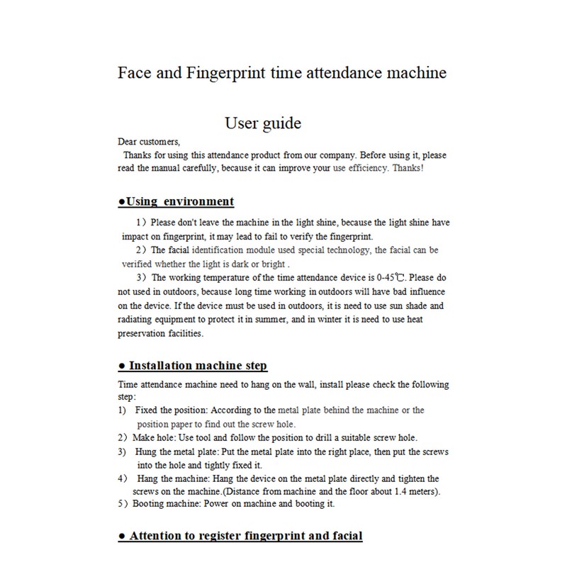 2.4In Access Control Time Attendance Machine Sensitive Face and Fingerprint