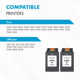 Matsuro 62 XL Black Printer Cartridges Replacement for HP 62 XL with Chip Compatible with HP Envy 5540 5541 5542 5544 5546 5640 5642 5644 5646 7640 OfficeJet 200 250 5740 5742 5742 5744 4 (2X black xl
