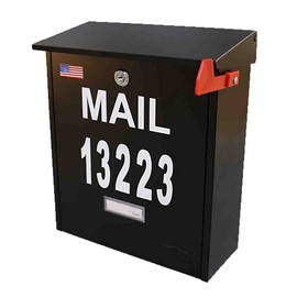 Wall Mount Locking Mailbox - Black Large Capacity Security House Numbers Mailbox - Waterproof Stainless Steel Vertical Drop Mail Box Outdoor with Keys