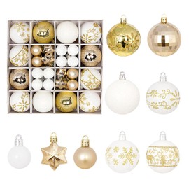 44 PCS Christmas Balls Ornaments Set, Gold and White Shatterproof Christmas Tree Haning Ball Ornament Decorations for Xmas Holiday Party Décor