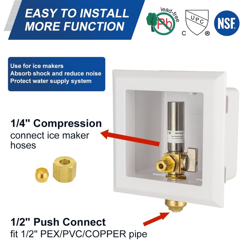 EFIELD Universal Ice Maker Box,1/2-Inch Push fit Inlet Connection with