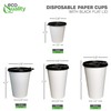 10 oz Disposable White Paper Coffee Cups with Black Flat