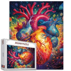 1000 Piece Jigsaw Puzzles for Adults Graffitic Men Heart Painting Jigsaw Puzzle Human Organ 1000 Pieces Puzzles Game Scandinavia Wall Decor DIY Craft Medical Anatomy Puzzle Art Hospital Decor(Red)