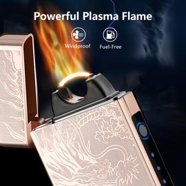 SKRFIRE Electric Rechargeable USB Plasma Arc Lighters High Power Flame Windproof Lighter Torch Unique Dragon Lighter with Gift Box for Birthday, Gift for Men, Women(Gold Dragon)
