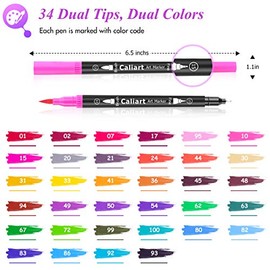Caliart - 34 rotuladores de doble punta, marcadores artísticos y estéticos, ideales para colorear, manualidades, suministros escolares y de oficina, p