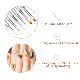 6PCS Nail Art Brushes Set for Gel Nail with Lid and Dotting Tool, LEA-SHALL Liner/Flat/Round/Dot UV Builder Nail Painting Pen Kit Fine Brush DIY Decoration Home Salon Design Aluminum