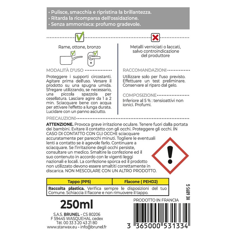 STARWAX Speciale rame, bronzo e ottone, 250ml
