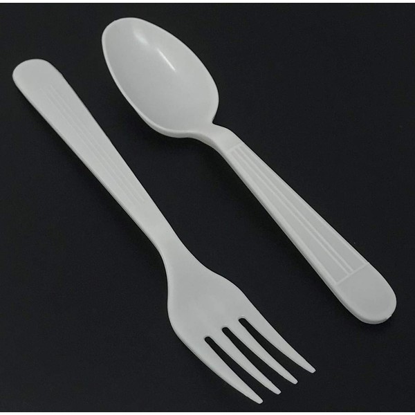 MAUI Plastic Cutlery Combo Set - 100 Forks -100 Spoons - Heavy Duty Disposable Forks and Spoons. Spoon good for soup & dinning, super heavyweight. Good For Gathering & Parties Hard To Break easy open