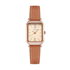 TOOCAT Women Wrist Watch Mini Ultra-Thin Elegant Simple Square Quartz Watches with Leather Strap 30M Waterproof Analog Watches for Females Students Ladies(Light Coffee)