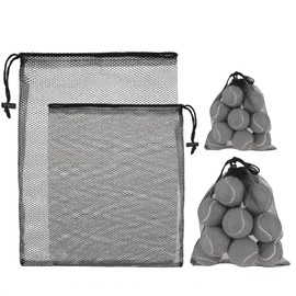 Piriuuo Pack of 2 Drawstring Mesh Bags, Black Nylon Mesh Bags with Drawstring, Golf Ball Bag, Portable Storage Bags, Mesh Ball Bag for Collecting, Pool Toys, Golf Balls and Tennis, black