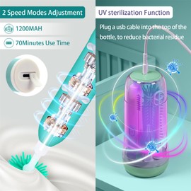 Portable Electric Baby Bottle Brush, Rechargeable Travel Baby Bottle Cleaner Kit with Silicone Nipple & Straw Brush, Drying Rack, Storage Box(Green)