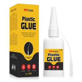 Plastic Glue, PETCAGA 30g Glue for Glass and Mirror, Super Glue for Ceramic, Glass, Jewelry, Rhinestone, Crystal, Dishes, Tiles, DIY Crafts, Leather, Shoes, Rubber, ABS and PVC (30g Plastic Glue)