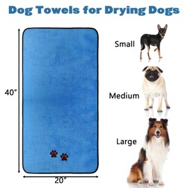 Fasmov 4 Pack Microfiber Dog Towels, 40"x 20" Large Pet Bath Towel, Microfiber Absorbent Towel Pet Bathing Supplies Quick Drying Paw Towel for Large, Medium or Small Dogs Cats Pets Shower (Grey, Blue)