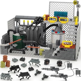 ALEYOOTECHE Building Blocks Military Base Set – City Factory Lab Reaction Station MOC Model with Cannon, Army Mini Figure Compatible Classic Bricks, STEM Toy for Kids 6-12