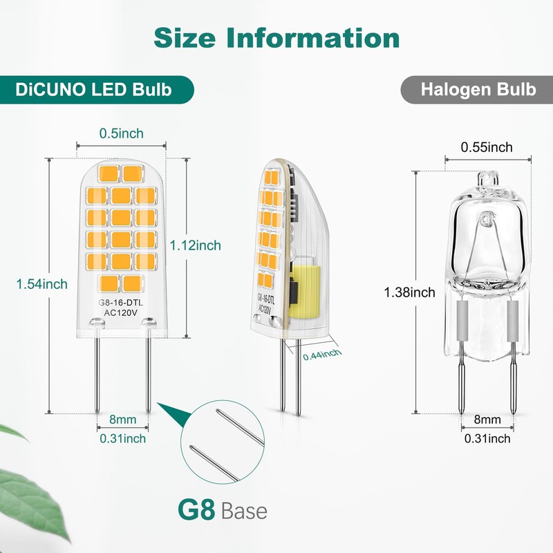 DiCUNO G8 LED Bulb Dimmable, Equivalent to G8 Halogen Bulb