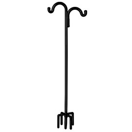 Gtongoko Adjustable Double Shepherd Hook with 5 Prong Base 60 Inch, 5/8 Inch Width Heavy Duty Bird Feeder Pole for Lanterns Weddings Decor 1 Pack