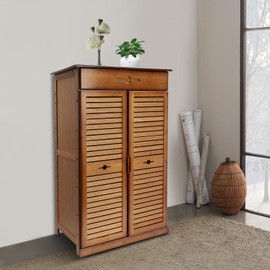 WUSILILU 5 Tier Shoe Cabinet with Drawer, Bamboo Shoe Rack Organizer with Door, Retro Shoe Storage Cabinet Shelf for Closet, Living Room, Bedroom, Entryway, Hallway, Doorway