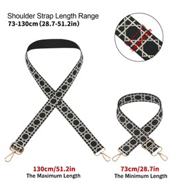 Long Keeper Wide Geometric Bag Strap Retro Adjustable Long Shoulder Strap Replacement Belt Crossbody Handbag Straps Guitar Style Purse Straps for Shoulder Bag (Black)