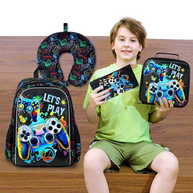 UFNDC 5PCS Kids Luggage for Boys, Game Rolling Suitcase with