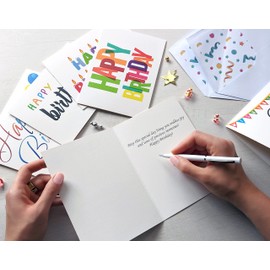 100 Happy Birthday Cards Bulk, Large 5x7 Inch Assorted, with Envelopes,Stickers and Simple Greetings Inside for Office, Business and Personal Use, 10 Designs, Thick Cardstock