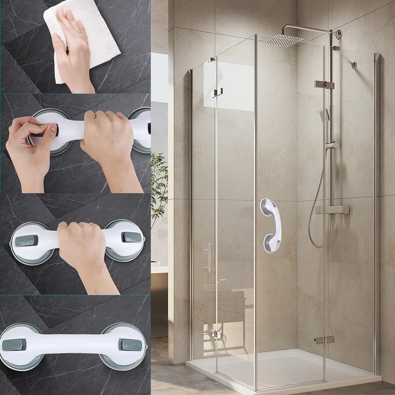 Pack of 2 Grab Bars with Suction Cup, Shower Handle,
