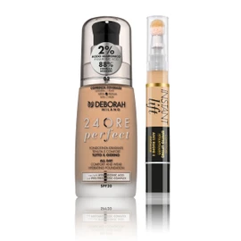 Deborah Milano 24 Hours Perfect Liquid Makeup Set, SPF 20, N.02 True Beige, with Hyaluronic Acid 30ml and Concealer Instant Lift, No. 3.1 Nude, Illuminated and Anti-Wrinkle Effect, 4.2