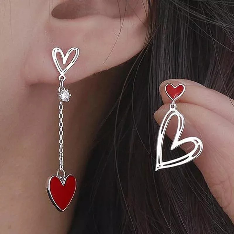 Deluxe Aretes Zirconia Corazón Pendientes Asimétricos Regalo Amor