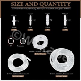 Wokape 16Pcs Hose Barb Fitting Assortment with 28.44ft Clear PVC Tubing Hose(15/64" 9/32" 5/16" ID), Plastic Reducer Fittings(7/32" 15/64" 5/16" ID),Tube Set for Home Repair Water Oil Aquarium