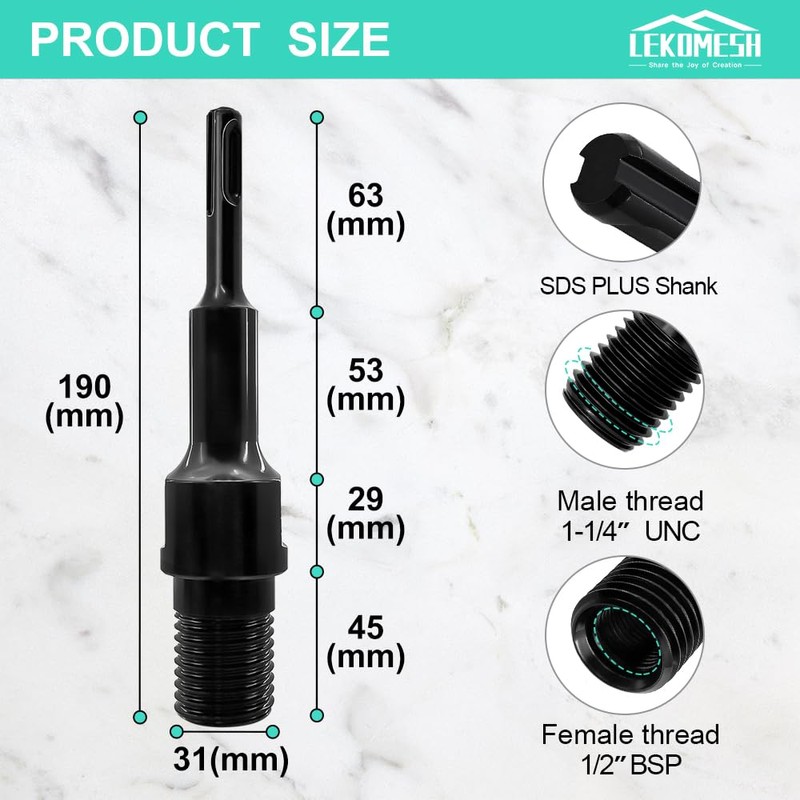 LEKOMESH Core Drill Bit Adapter - 1-1/4“UNC Thread Male to