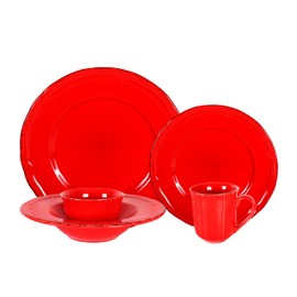 HomeVss, Stoneware French Countryside 20pc Dinnerware Set, Speckled and Antique Red